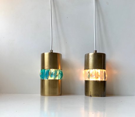 Mid-Century Brass Pendant Lamps with Bohemian Crystal Prisms, 1960s, Set of 2-LCR-919837