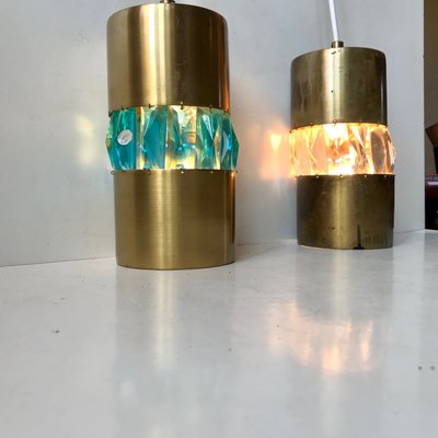 Mid-Century Brass Pendant Lamps with Bohemian Crystal Prisms, 1960s, Set of 2-LCR-919837