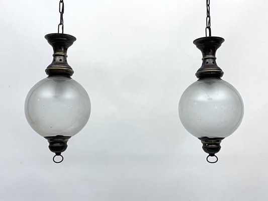 Mid-Century Brass Pendant Lights in the style of Caccia Dominioni, Italy, 1950s, Set of 2-OT-1718551