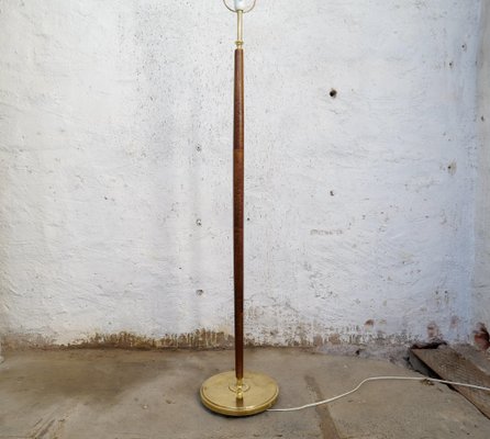 Mid-Century Brass & Polished Wood Floor Lamp from Böhlmarks, Sweden, 1940s-UYK-1367543