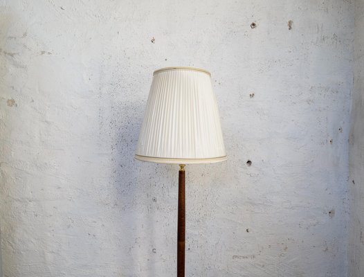 Mid-Century Brass & Polished Wood Floor Lamp from Böhlmarks, Sweden, 1940s-UYK-1367543