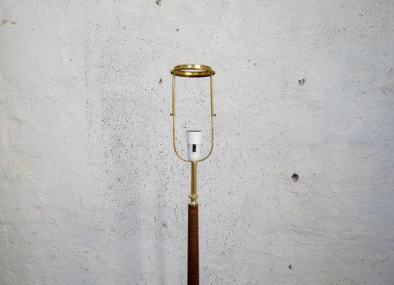 Mid-Century Brass & Polished Wood Floor Lamp from Böhlmarks, Sweden, 1940s-UYK-1367543