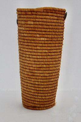 Mid-Century Brass Raffia Basket, Vienna, 1950s-NB-1335568