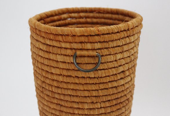 Mid-Century Brass Raffia Basket, Vienna, 1950s-NB-1335568