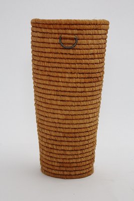 Mid-Century Brass Raffia Basket, Vienna, 1950s-NB-1335568