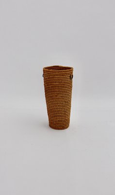 Mid-Century Brass Raffia Basket, Vienna, 1950s-NB-1335568