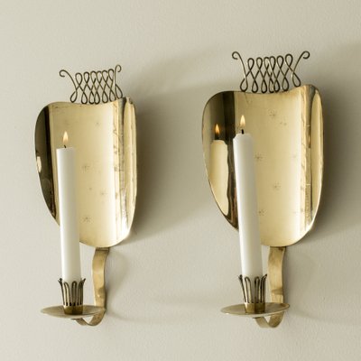 Mid-Century Brass Sconce Candleholders by Veikko Huotari, 1950s, Set of 2-NL-2013055