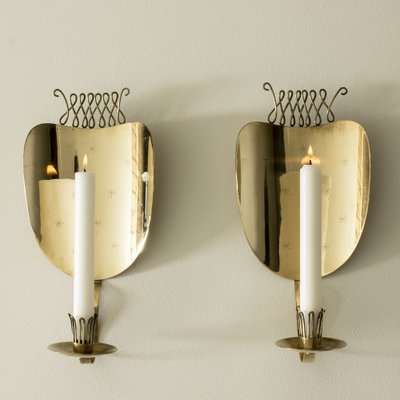 Mid-Century Brass Sconce Candleholders by Veikko Huotari, 1950s, Set of 2-NL-2013055