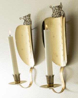 Mid-Century Brass Sconce Candleholders by Veikko Huotari, 1950s, Set of 2-NL-2013054