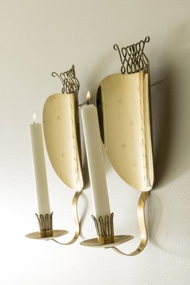 Mid-Century Brass Sconce Candleholders by Veikko Huotari, 1950s, Set of 2-NL-2013055