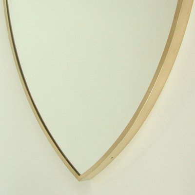 Mid-Century Brass Shield-Shaped Wall Mirror, Italy, 1950s-OE-1291477