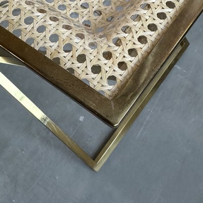 Mid-Century Brass Side Table with Vienna Straw Rattan and Acrylic Glass Tray from Christian Dior, 1970s-NOT-2038039