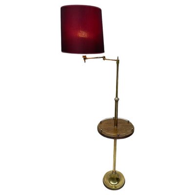 Mid-Century Brass Swingarm Floor Lamp with Side Table, 1940s-UCH-1719018