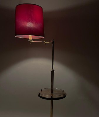 Mid-Century Brass Swingarm Floor Lamp with Side Table, 1940s-UCH-1719018