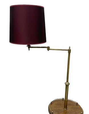 Mid-Century Brass Swingarm Floor Lamp with Side Table, 1940s-UCH-1719018