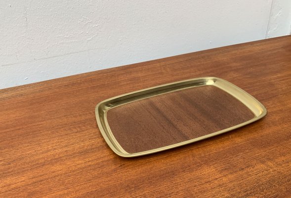 Mid-Century Brass Tray with Teak Veneer, 1960s-UAH-1363545