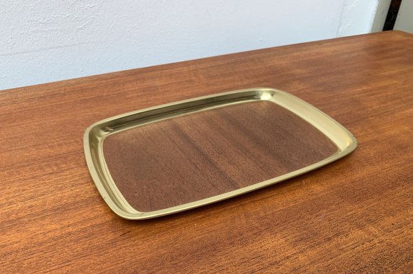 Mid-Century Brass Tray with Teak Veneer, 1960s-UAH-1363545