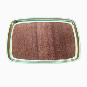 Mid-Century Brass Tray with Teak Veneer, 1960s-UAH-1363545