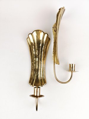 Mid-Century Brass Wall Candlesticks, Sweden, 1960s, Set of 2-UYK-806959