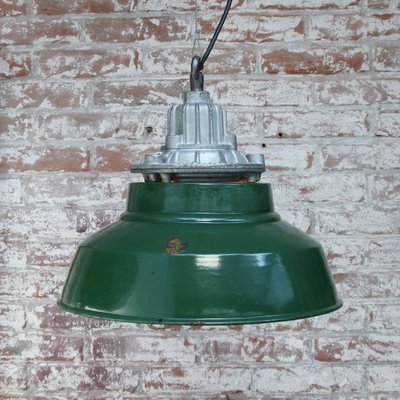 Mid-Century British Green Enamel and Cast Iron Pendant Lamp-BLS-562704