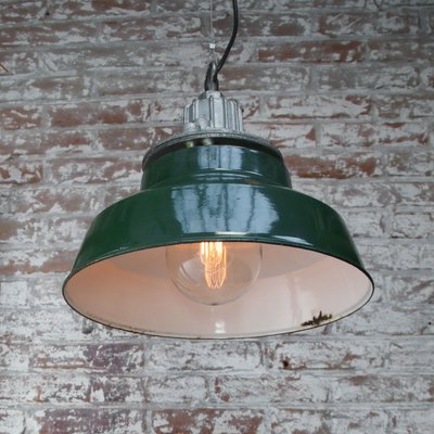 Mid-Century British Green Enamel and Cast Iron Pendant Lamp-BLS-562704