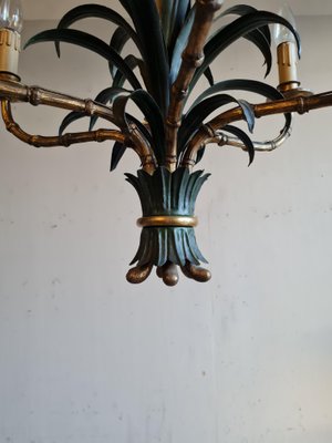 Mid-Century Bronze, Lacquered Iron & Faux Bamboo Chandelier-VYP-864596