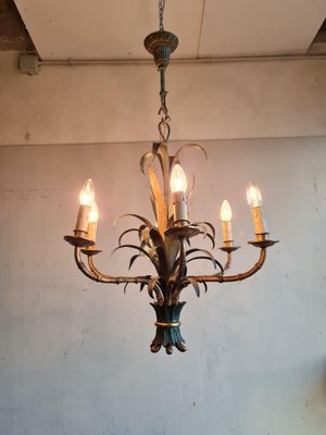 Mid-Century Bronze, Lacquered Iron & Faux Bamboo Chandelier-VYP-864596