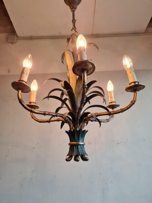 Mid-Century Bronze, Lacquered Iron & Faux Bamboo Chandelier-VYP-864596