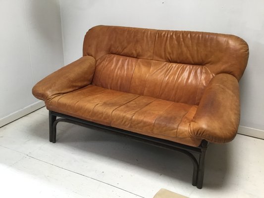 Mid-Century Brown Leather and Bamboo Frame Sofa, 1970s-SU-691546