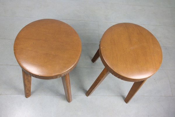 Mid-Century Brown Leatherette Stool, Set of 2-HGJ-1251310