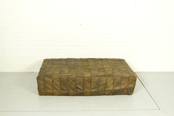 Mid-Century Brown Patchwork Leather Foot Stool, 1970s-ZA-1409154