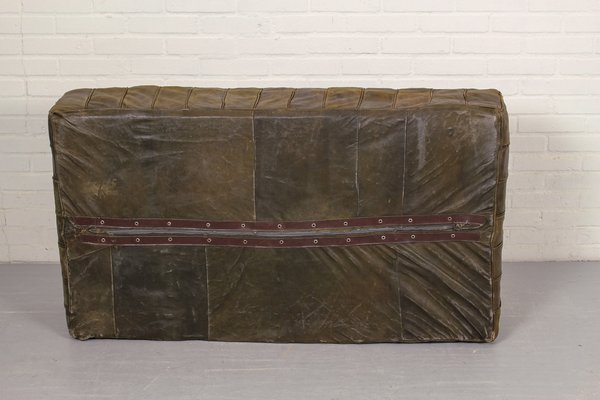 Mid-Century Brown Patchwork Leather Foot Stool, 1970s-ZA-1409154