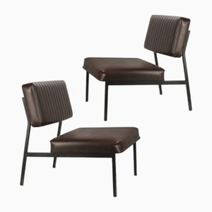 Mid-Century Brown Skai Chairs attributed to Matco Paris, Set of 2-TCS-1716667