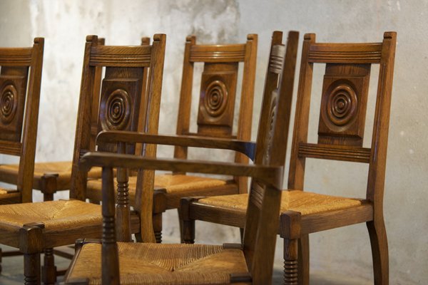 Mid-Century Brutalist Chairs and Armchairs, 1950s, Set of 6-LA-1356694