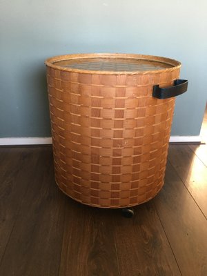 Mid-Century Brutalist Rattan and Steel Bar Cart, 1950s-DE-547131