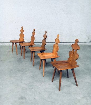 Mid-Century Brutalist Tiroler Chair Set, 1960s, Poland, Set of 5-RQV-1152720