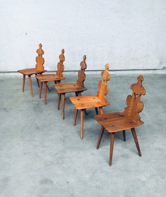 Mid-Century Brutalist Tiroler Chair Set, 1960s, Poland, Set of 5-RQV-1152720