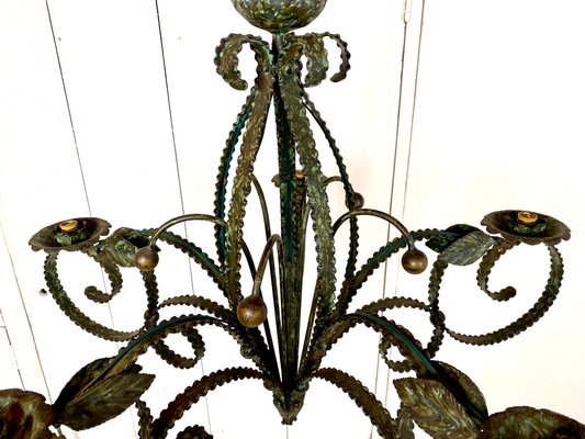 Mid-Century Brutalist Wrought Iron Chandelier-WZZ-992877