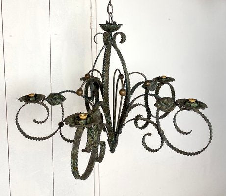 Mid-Century Brutalist Wrought Iron Chandelier-WZZ-992877