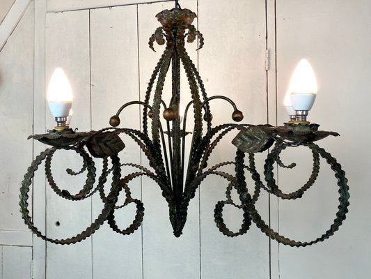 Mid-Century Brutalist Wrought Iron Chandelier-WZZ-992877