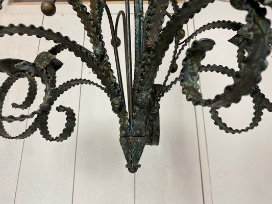 Mid-Century Brutalist Wrought Iron Chandelier-WZZ-992877