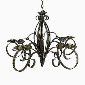 Mid-Century Brutalist Wrought Iron Chandelier-WZZ-992877