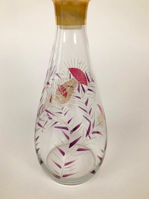 Mid-Century Cabana Style Glass Carafe with Hand-Painted Thistle Pattern, 1950s-BAF-763432