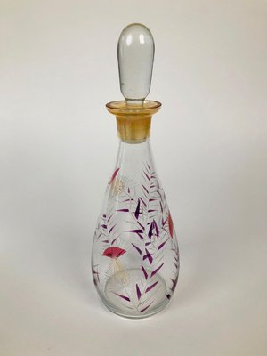 Mid-Century Cabana Style Glass Carafe with Hand-Painted Thistle Pattern, 1950s-BAF-763432