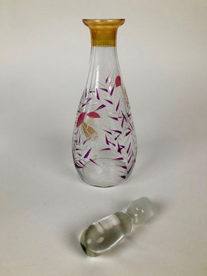 Mid-Century Cabana Style Glass Carafe with Hand-Painted Thistle Pattern, 1950s-BAF-763432