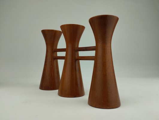 Mid-Century Candle Glow and Vases in Teak, Denmark, Set of 2-SFQ-1762453