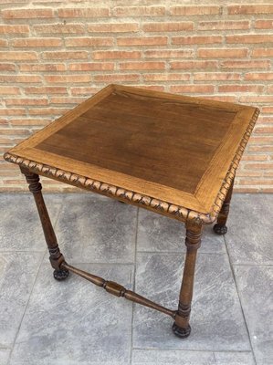 Mid-Century Carved Square Walnut Side Table in the Louis Philippe Style-NOU-774040