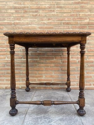 Mid-Century Carved Square Walnut Side Table in the Louis Philippe Style-NOU-774040