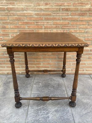 Mid-Century Carved Square Walnut Side Table in the Louis Philippe Style-NOU-774040