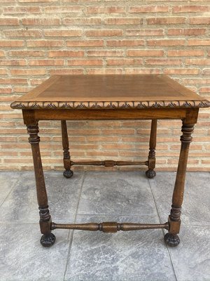 Mid-Century Carved Square Walnut Side Table in the Louis Philippe Style-NOU-774040